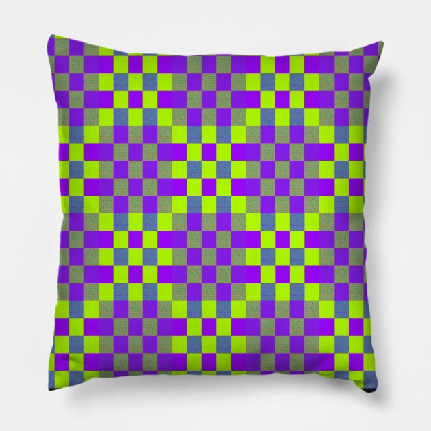 Colorful check pattern in purple, green and blue has a geometric hipster vibe. Pillow by innerspectrum