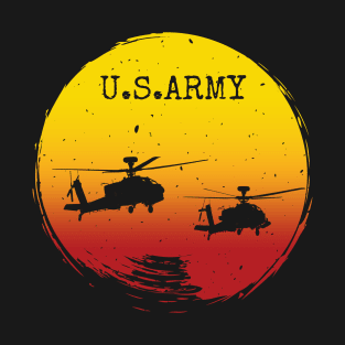 Vintage Army Attack Helicopter War American Flag Birthday gift T-Shirt