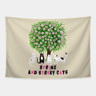 Spring And Street Cats - Cute And Floral Cat Lover Tapestry