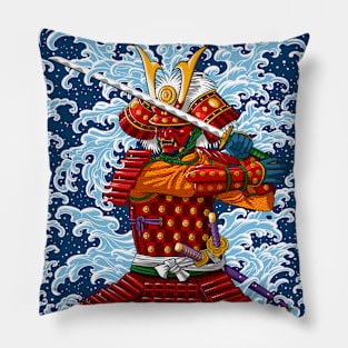 Samurai battling the wave Pillow