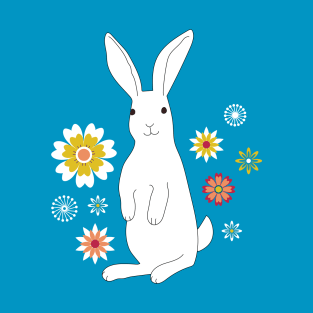 Sunshine Rabbit with flowers - Easter Bunny - white, yellow and teal - by Cecca Designs T-Shirt