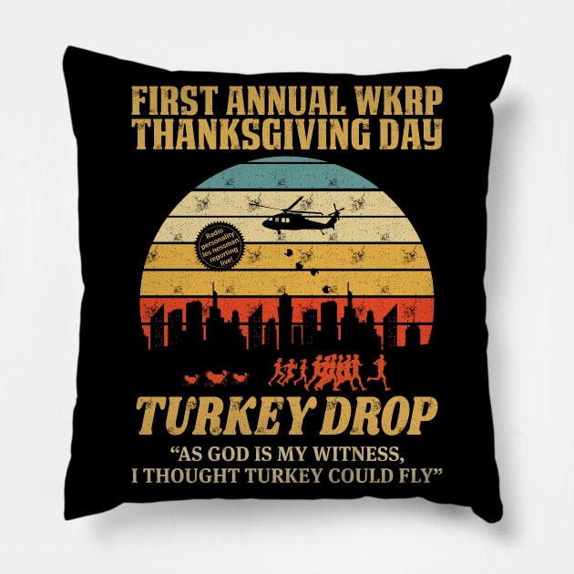 Thanksgiving Day wkrp Turkey Drop T Shirts Pillow by Murder By Text