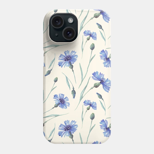 Botanical Floral Seamless pattern- delicate cornflowers Phone Case by redwitchart