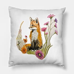 Watercolor Fox and Flowers Pillow