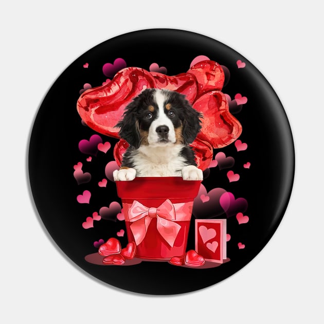 Bernese Mountain Dog In Red Pot Happy Valentine Pin by Brodrick Arlette Store