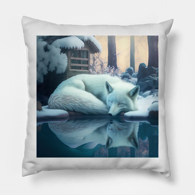 Snow Fox #003 Pillow by thewandswant