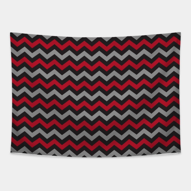 Red Black and Grey Chevron Zigzag Pattern Tapestry by squeakyricardo