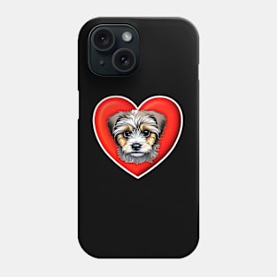 A Scruffy Havanese Headshot Illustration on a Heart Background Phone Case