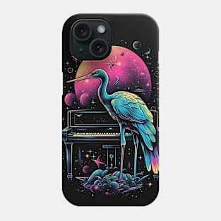 Melodic Cosmos: Flamingo's Piano Voyage through Colorful Galaxy Phone Case