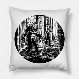 Bigfoot and Alien Circle Graphic Pillow