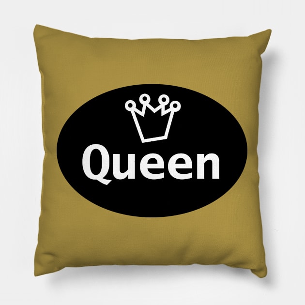 Queen and Crown on Black Oval Pillow by ellenhenryart