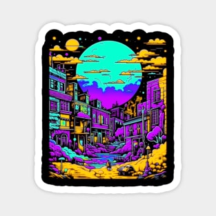 Psychedelic Abandoned Cityscape at night Magnet