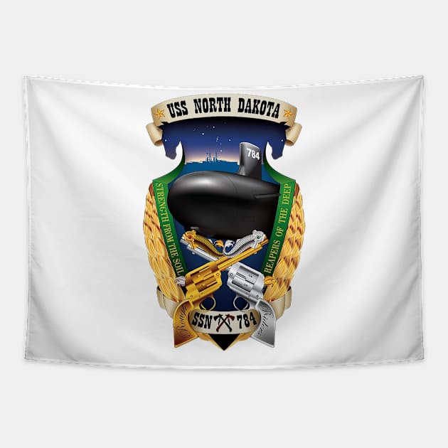 USS North Dakota Crest Tapestry by Spacestuffplus