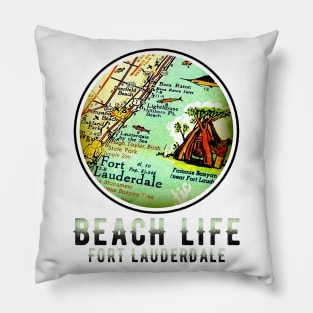 Fort Lauderdale Boca Raton Florida Beach Life Old Map Pillow