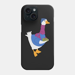 Cute goose wearing sweater scarf and Hat carrying Christmas gift Phone Case