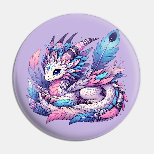 Feather Dragon Pin by Curou Prints