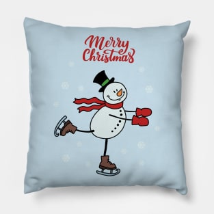 Ice Skating Snowman Pillow