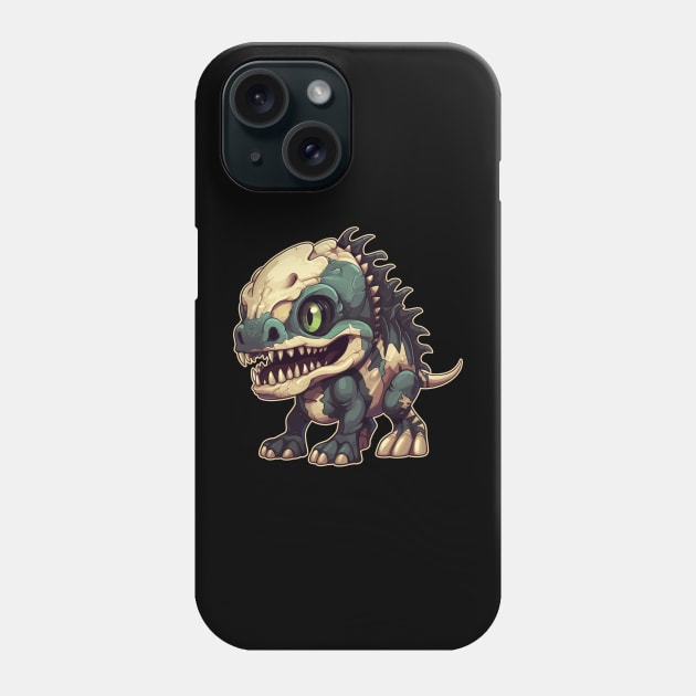 Envy Green Scary Chibi T-Rex Isometric Dinosaur Phone Case by DanielLiamGill