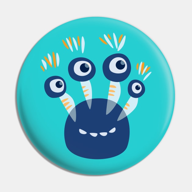 Cute Cartoon Funny Monster With Four Eyes Pin by Boriana Giormova