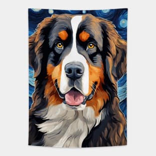 Bernese Mountain Dog Breed Painting in a Van Gogh Starry Night Art Style Tapestry