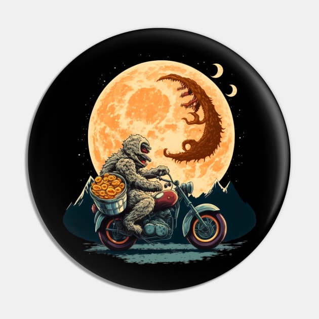 ramen monster in moon of Kanagawa  riding motorcycle Pin by BOM TSHIRTS