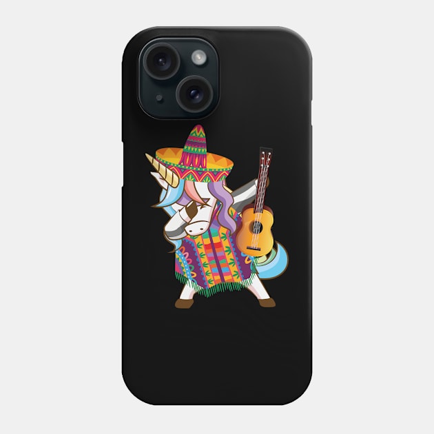 Mexican Dabbing Unicorn Cinco De Mayo Poncho Sombrero Guitar Phone Case by jodotodesign