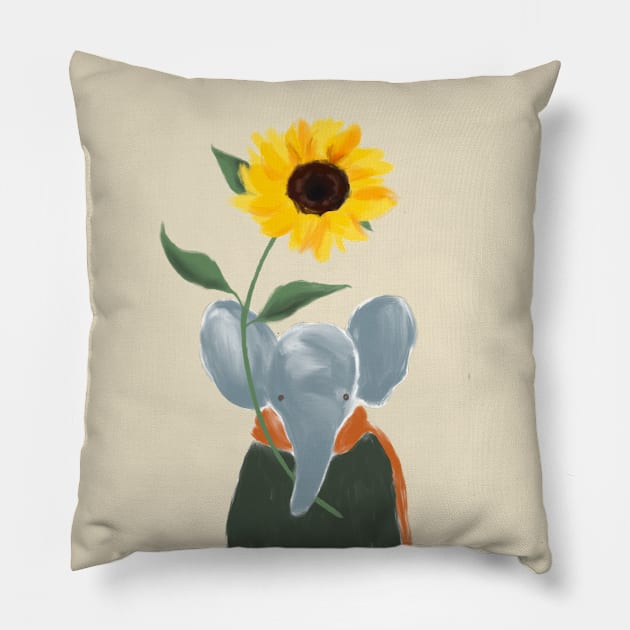 Elephant with Sunflower Pillow by kozinoart