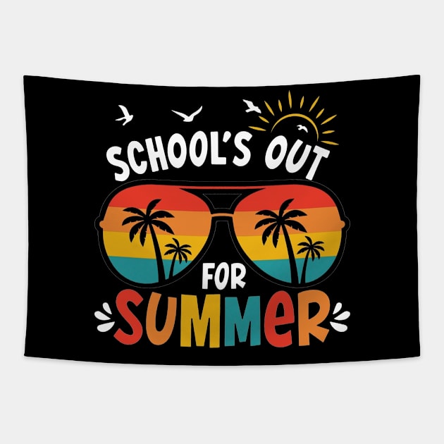 Retro Schools Out For Summer Last Day Of School Teacher Kids Tapestry by Tater's 