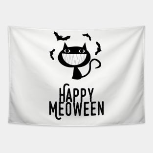 Meoween – Bats and Happy Black Cat Tapestry