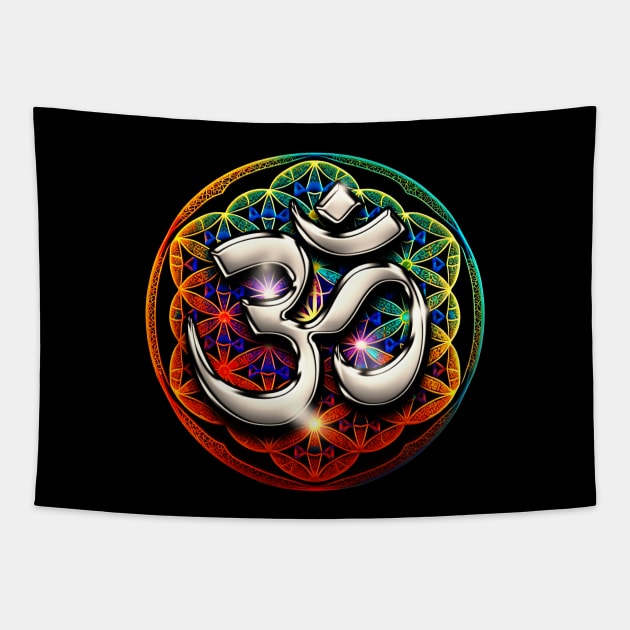 Psychedelic Om Spiritual Symbol Zen Tapestry by Foxxy Merch