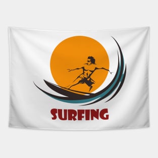 Surfing man emblem Tapestry