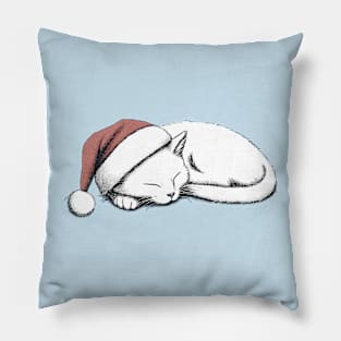 sleeping cat in santa hat Pillow