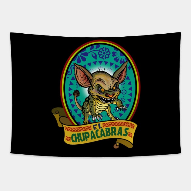 El Chupacabras (the goatsucker). Tapestry by Lizarius4tees