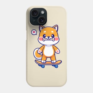 Cute Shiba Inu Bite Bone On Skateboard Cartoon Phone Case