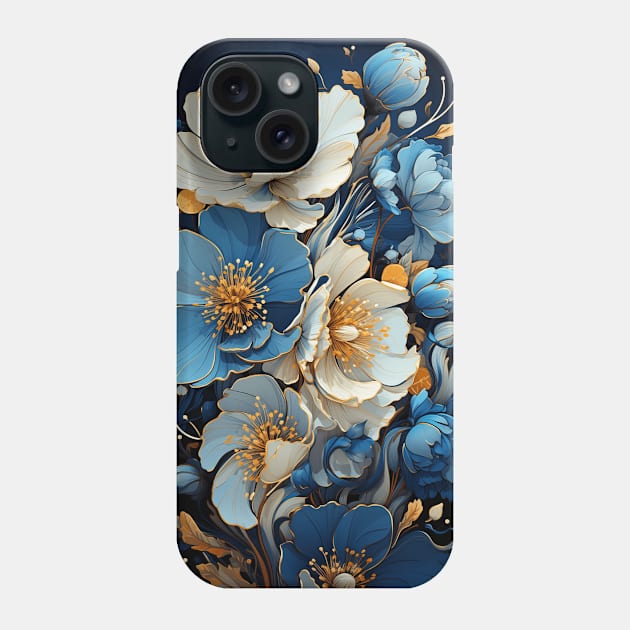 Blue Vintage Floral Flower Design Phone Case by Kertz TheLegend