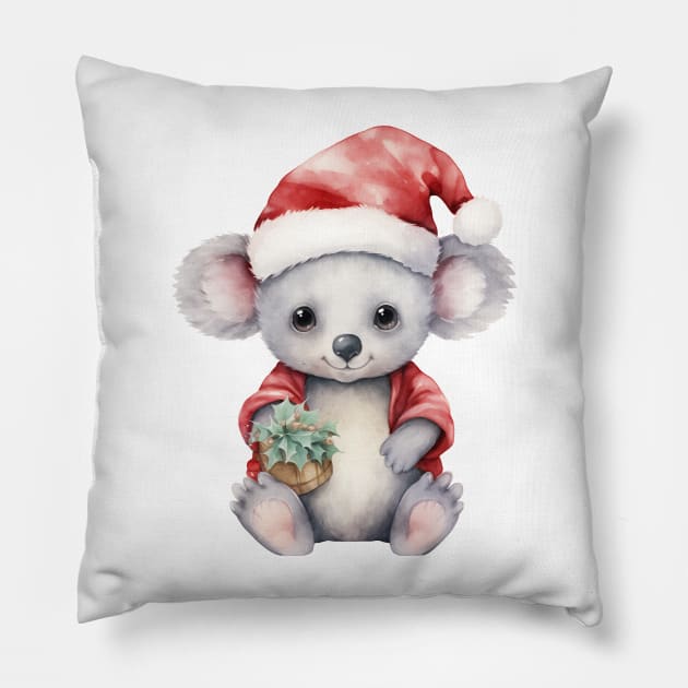 Koala in Santa Hat Pillow by Chromatic Fusion Studio