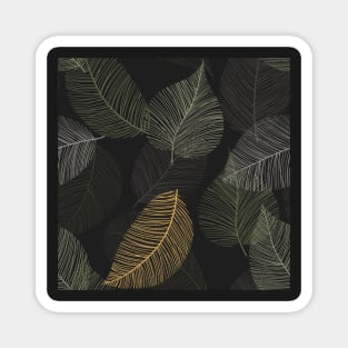 Autumn leaves structure print. Fallen dark leaves skeleton illustration. Abstract stylized feathers Magnet