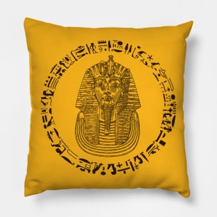 Tutankhamun brown mask on pointillism technique with hyeroglyphs Pillow