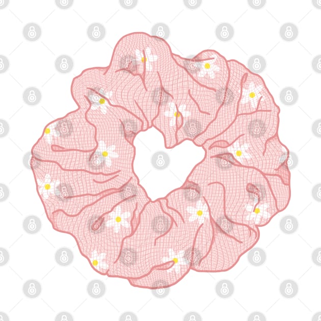 Light pink hair scrunchie with daisies by Nikamii