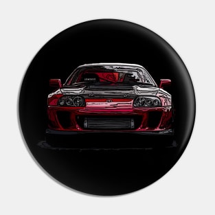 Blazing Hot: Red Supra Front Fiery Front Body Posterize Car Design Pin