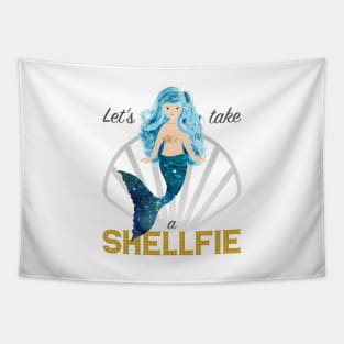 Mermaid: Let's take a shellfie (blue) Tapestry