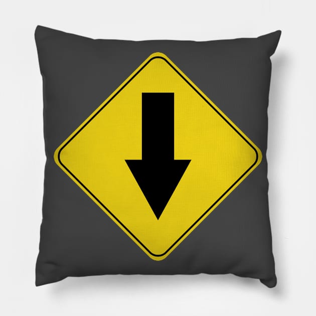 Caution Road Sign Down Arrow Pillow by shanestillz