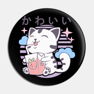 Kawaii Aesthetics Japanese Strawberry Milk Shake かわいい Cat - Violet - Strawberry Milk Pin