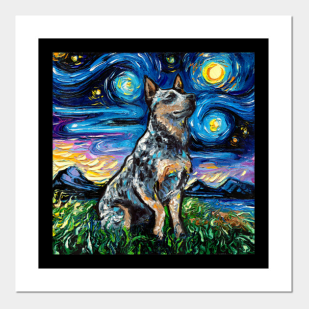 Blue Heeler Starry Night Australian Cattle Dog Art By Aja Blue