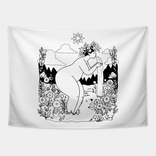 Mother Nature watering flowers Tapestry