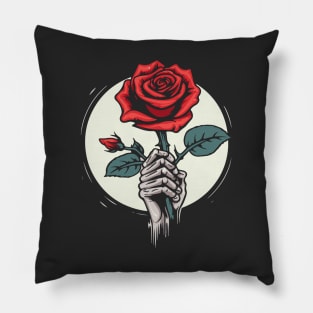 Skeleton Hand Rose Pillow