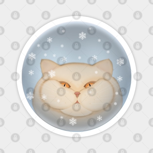 Winter cat. Cat in a glass ball with snowflakes Magnet by KateQR