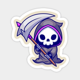 Cute Grim Reaper Holding Scythe Cartoon Magnet