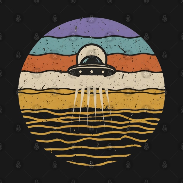 Retro vintage UFO  over ocean by Spaceboyishere