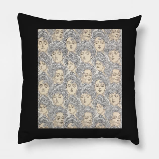 Gibson Girl Wallpaper - Vintage Woman Face All Over Pattern Pillow by softbluehum